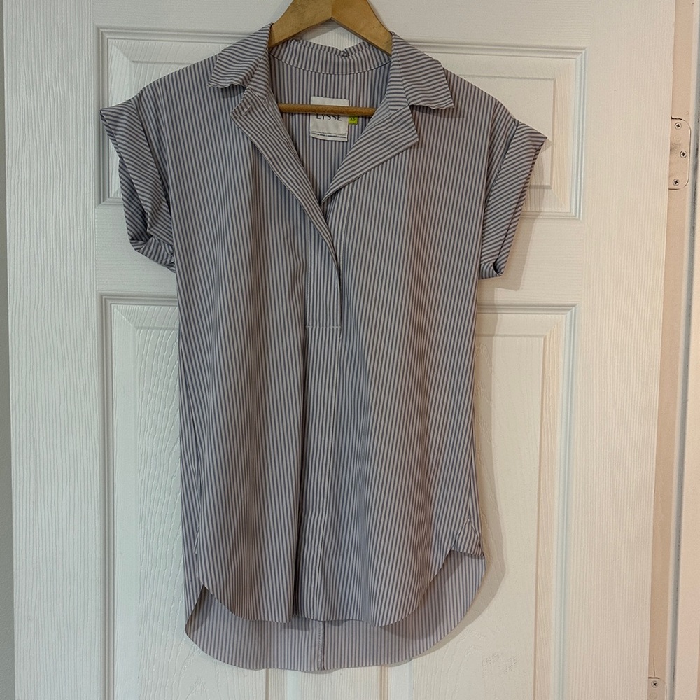 LYSSÉ Striped Short Sleeve Blouse – Size XS